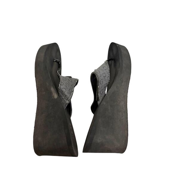 Guess Flip Flops Womens 11 Wedge Sandals Black Logo Platform Slides Retro Y2K - Picture 7 of 7